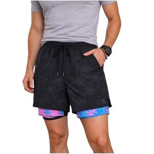 Chubbies Men's Black Palm Tree Performance Boxer Brief Lined Shorts Size M